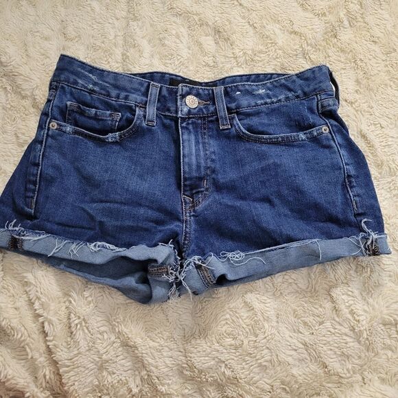 Express Denim Dark Wash Shortie Relaxed Low Rise Size 6 - Picture 2 of 9